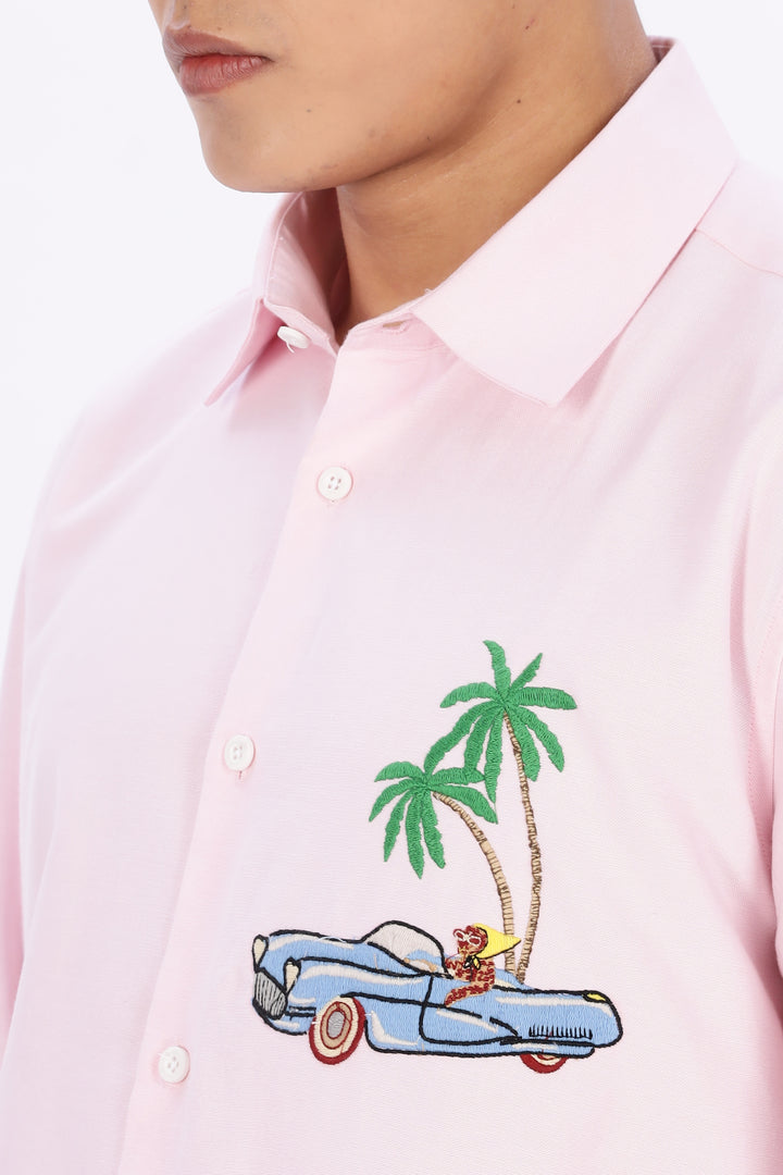 Motorist Leopard: Pink Embroidery Shirt