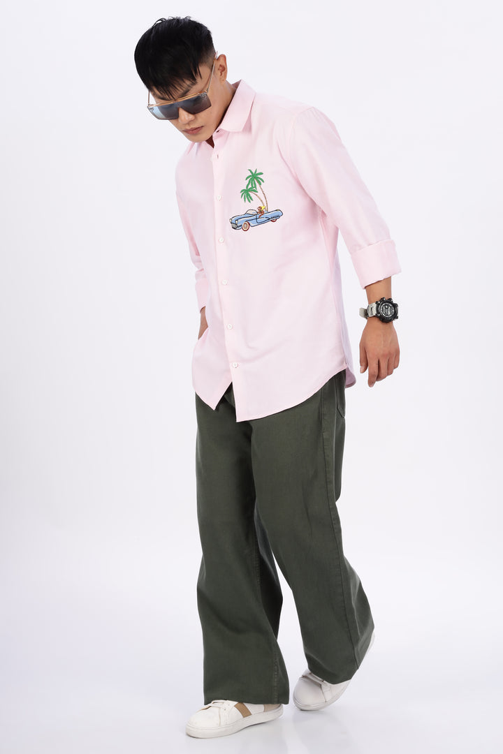 Motorist Leopard: Pink Embroidery Shirt