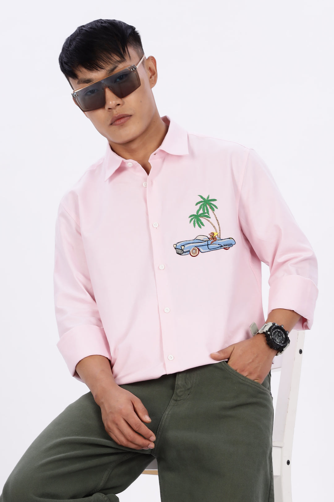 Motorist Leopard: Pink Embroidery Shirt