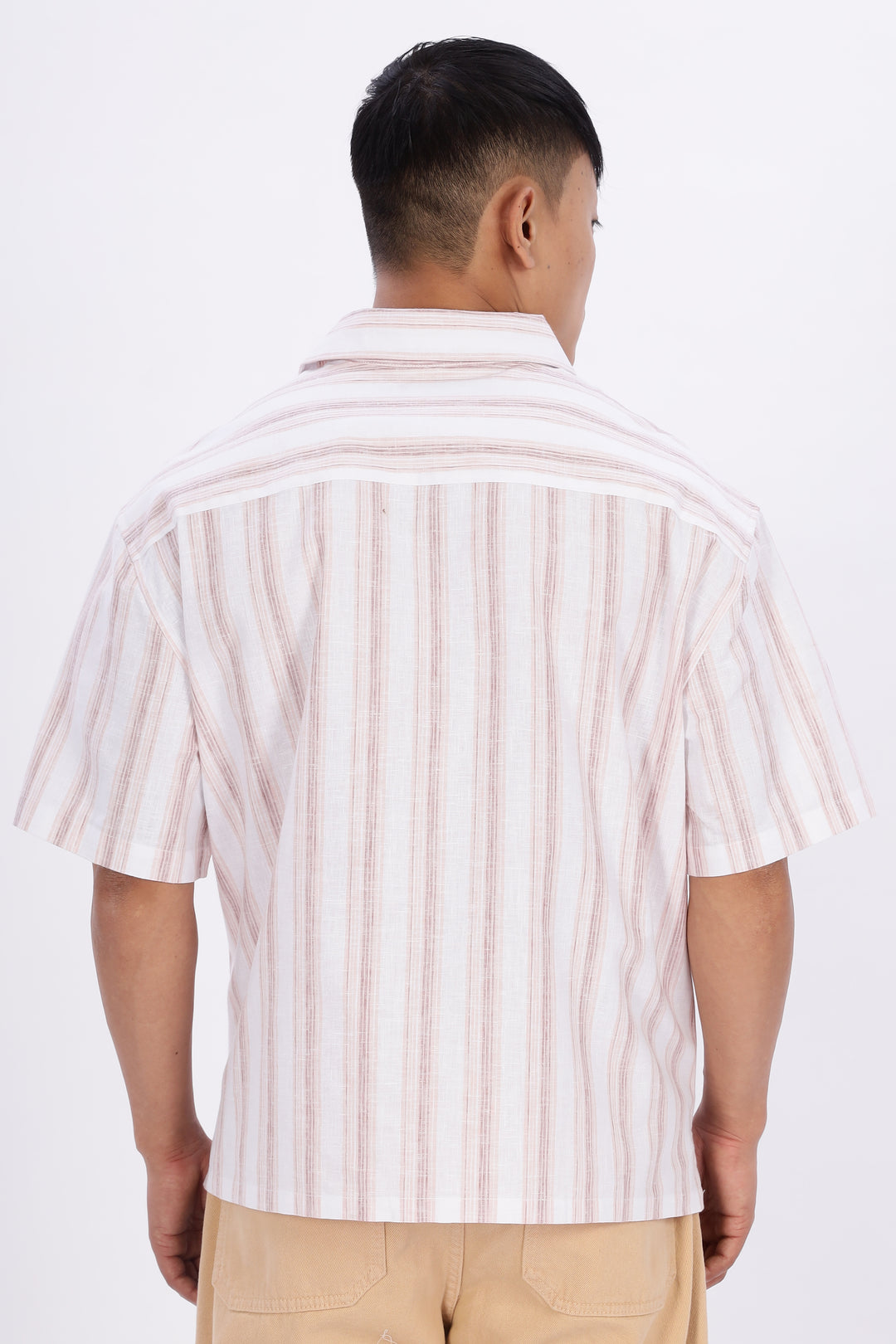 Boxy Fit: Aplique Flower Pink Stripes Cuban Shirt