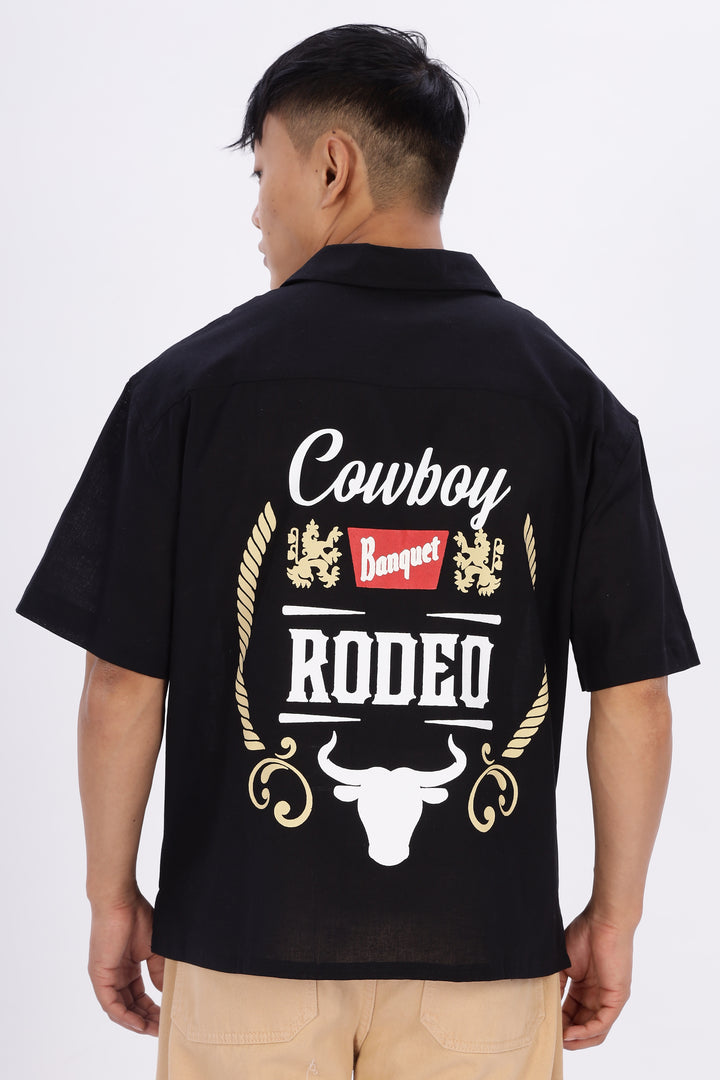 Boxy Fit: Cowboy Linen Black Cuban Shirt