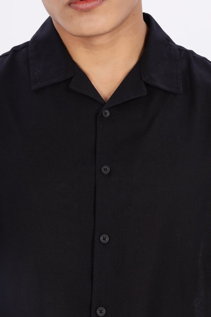 Boxy Fit: Cowboy Linen Black Cuban Shirt
