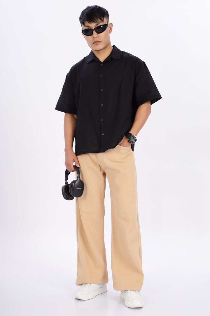 Boxy Fit: Cowboy Linen Black Cuban Shirt