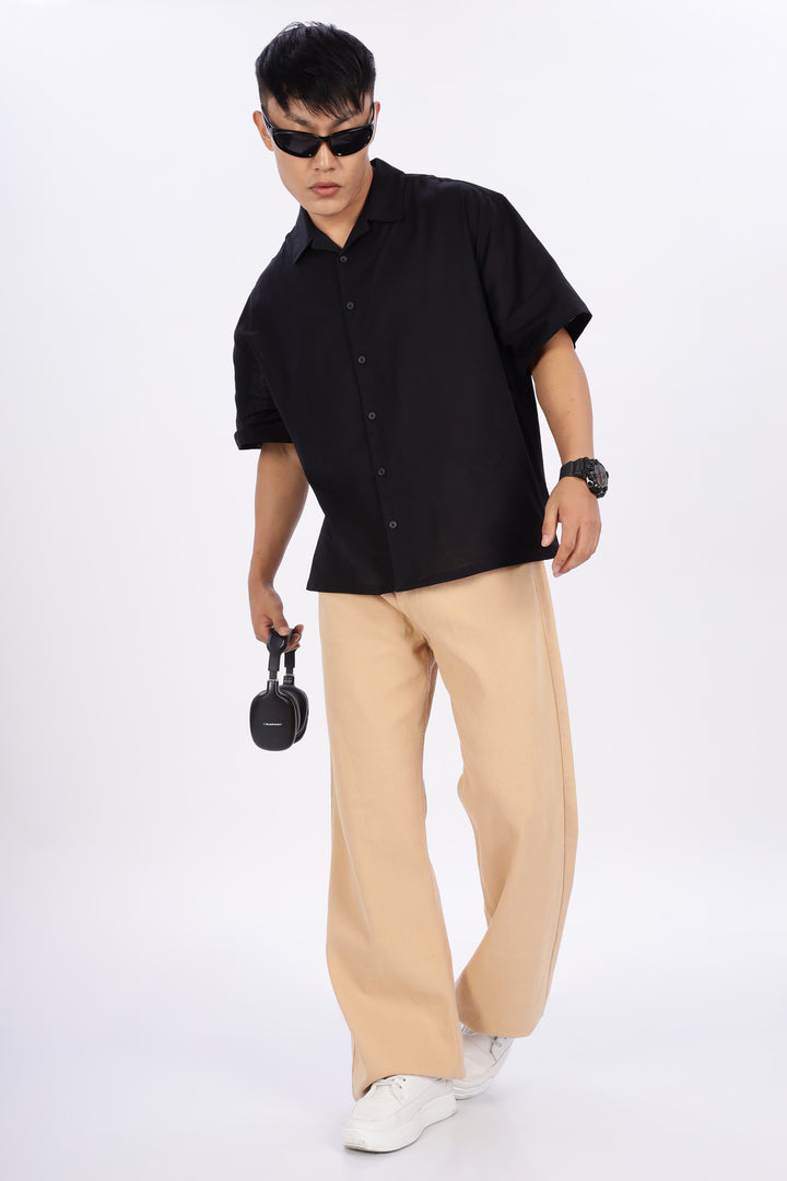 Boxy Fit: Cowboy Linen Black Cuban Shirt