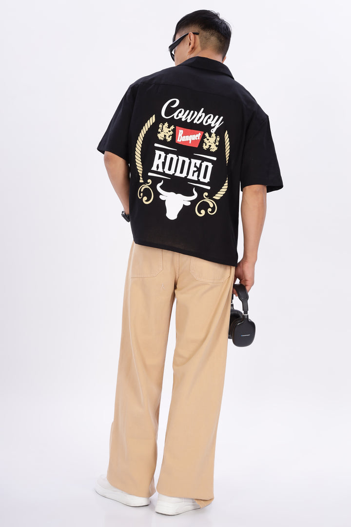 Boxy Fit: Cowboy Linen Black Cuban Shirt