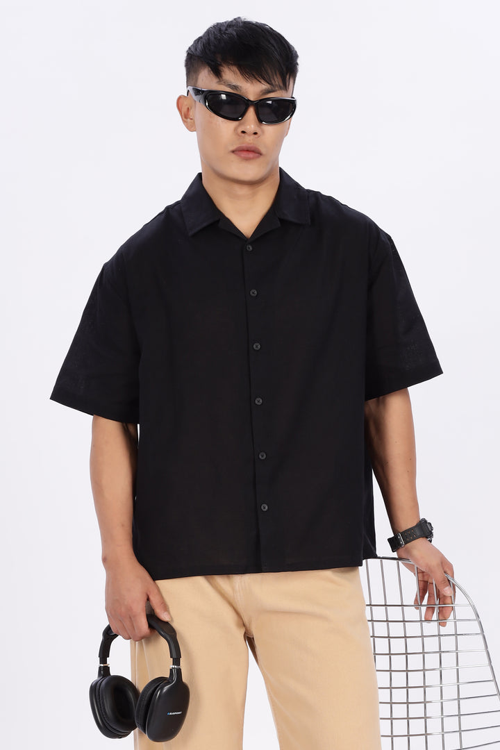 Boxy Fit: Cowboy Linen Black Cuban Shirt