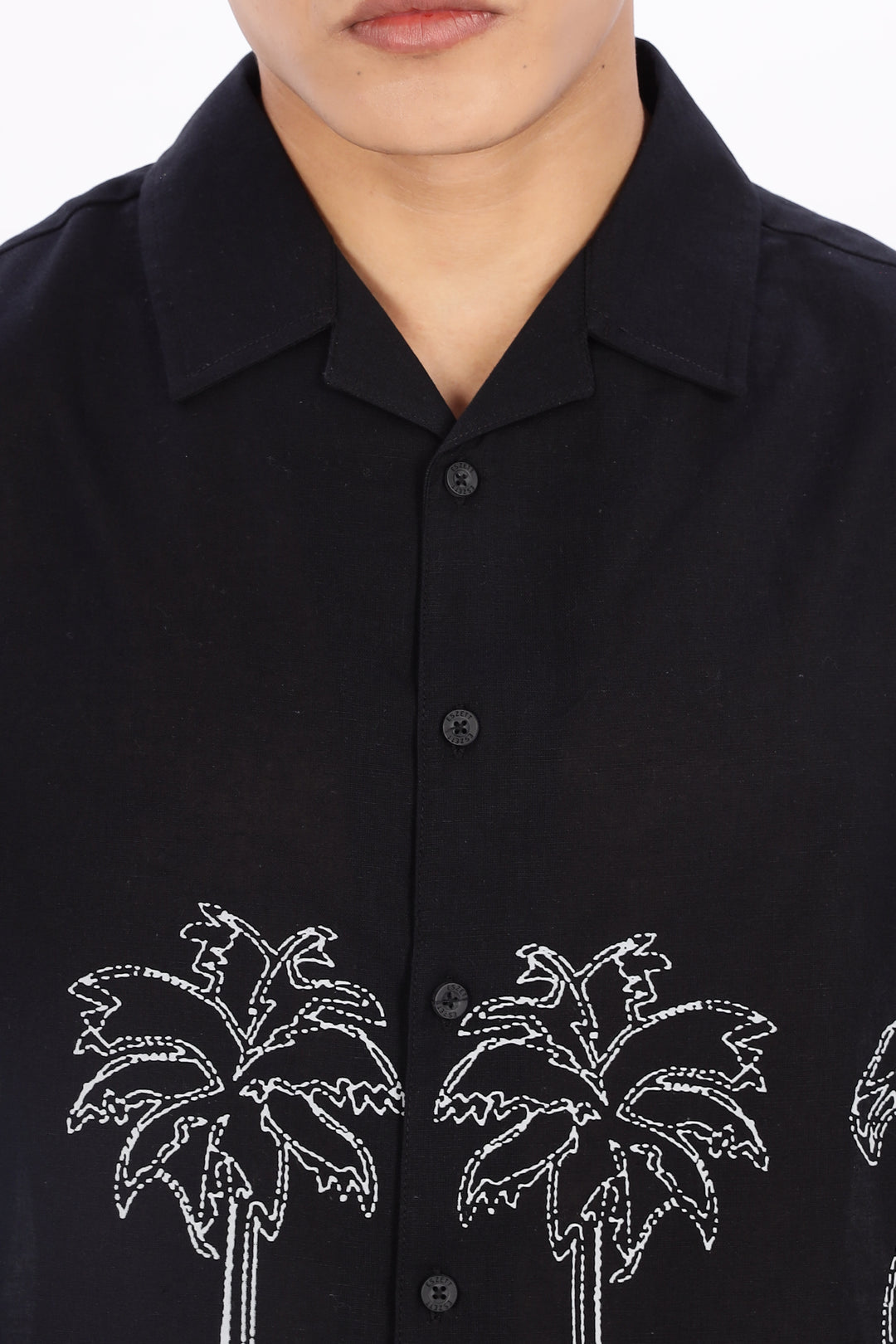 Flamingo: Linen Black Boxy Fit Cuban Shirt