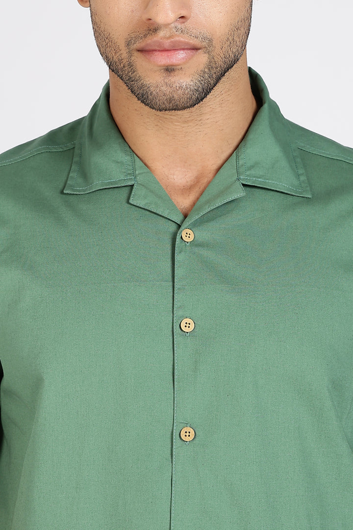 Autumn Flowers: Green Cuban Shirt