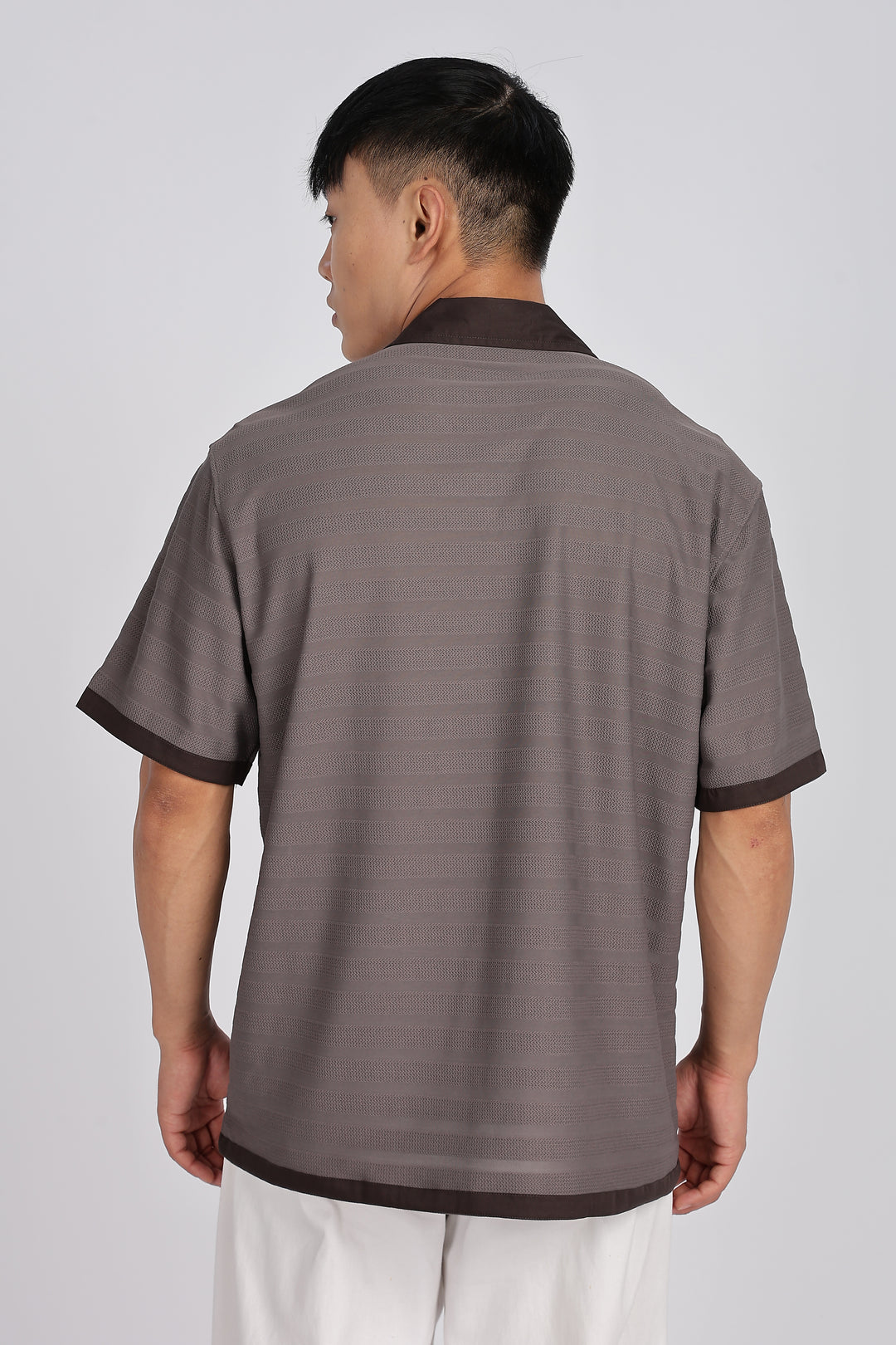 Textured Fabric: Stripes Dark Grey Cuban shirt