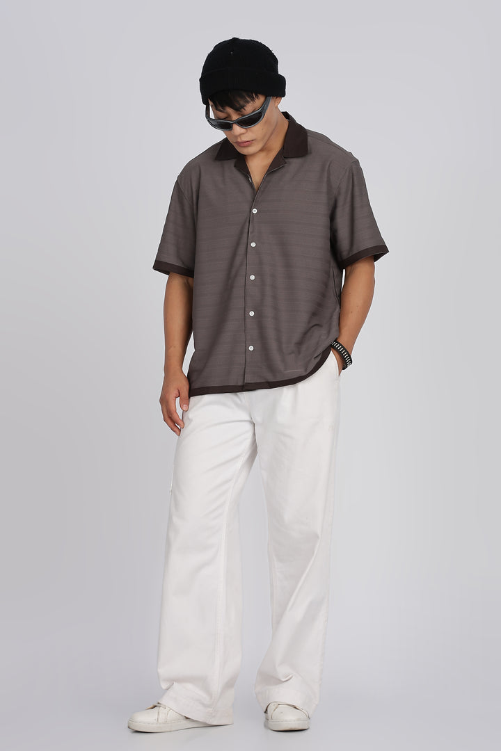 Textured Fabric: Stripes Dark Grey Cuban shirt