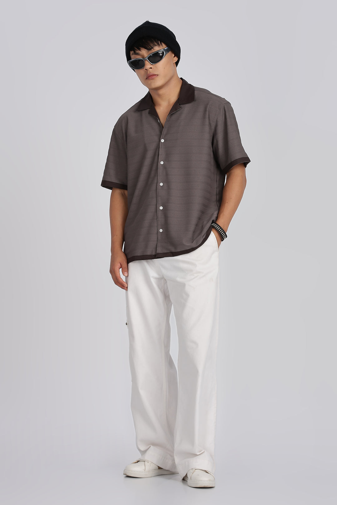 Textured Fabric: Stripes Dark Grey Cuban shirt