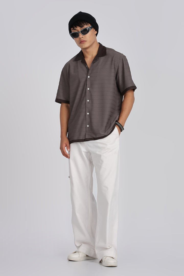 Textured Fabric: Stripes Dark Grey Cuban shirt