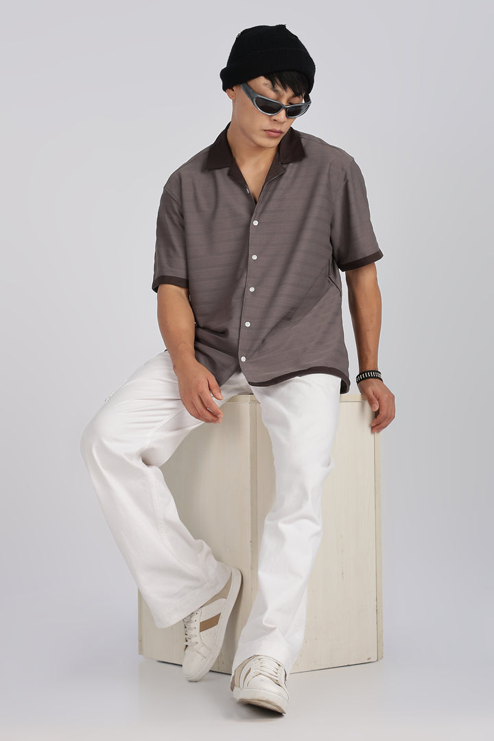Textured Fabric: Stripes Dark Grey Cuban shirt