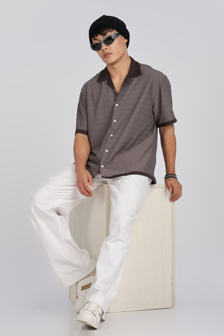 Textured Fabric: Stripes Dark Grey Cuban shirt