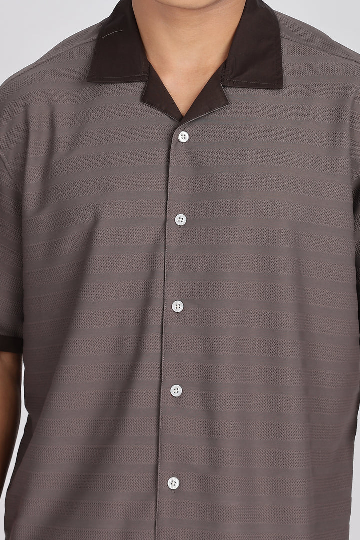 Textured Fabric: Stripes Dark Grey Cuban shirt