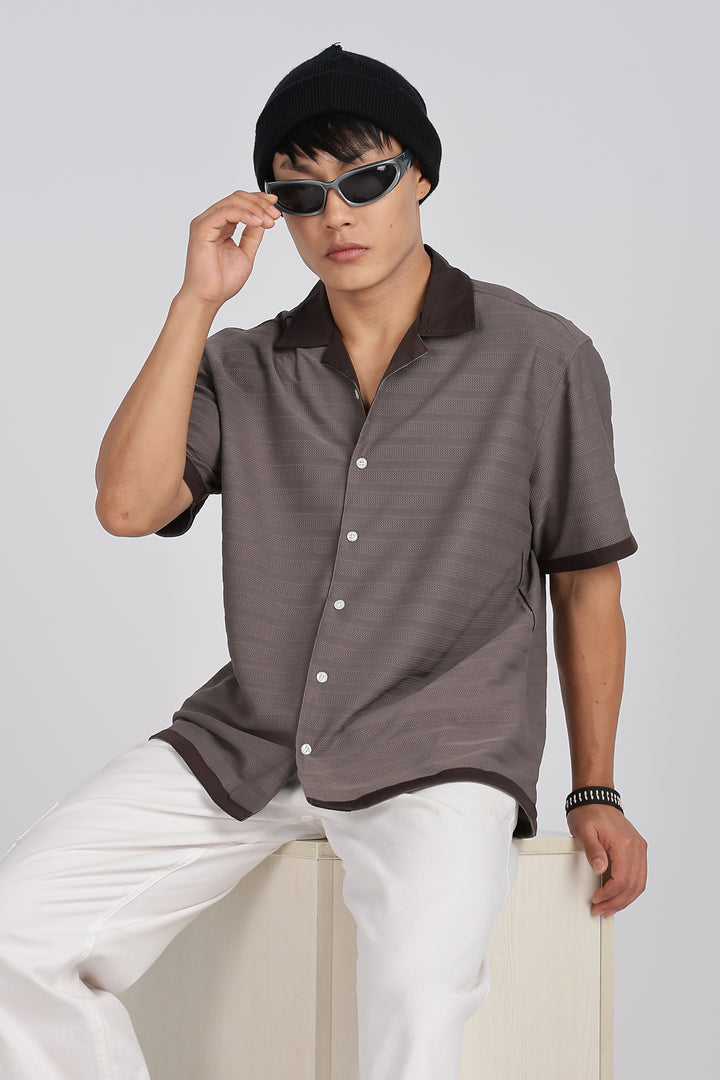 Textured Fabric: Stripes Dark Grey Cuban shirt