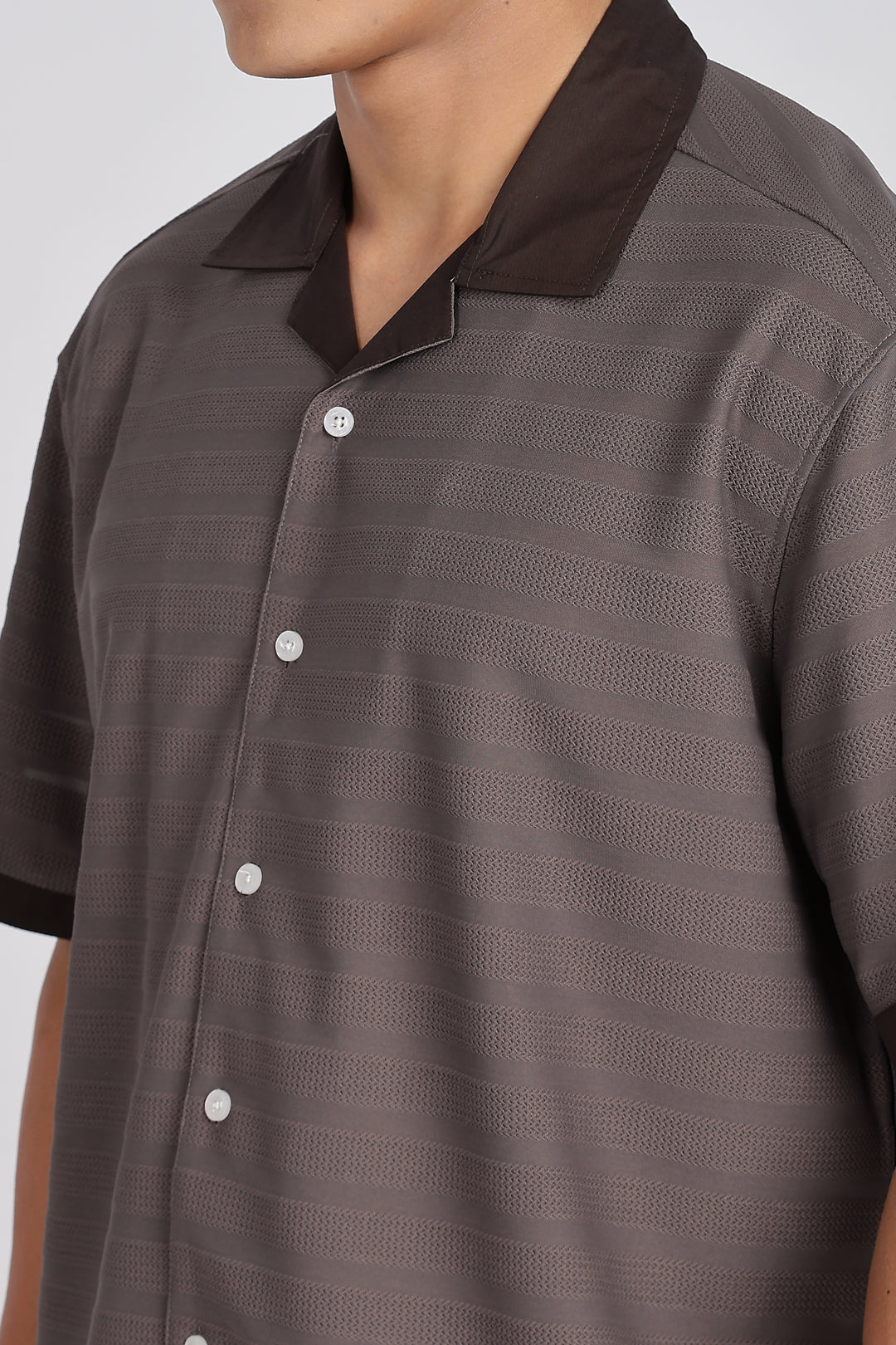 Textured Fabric: Stripes Dark Grey Cuban shirt