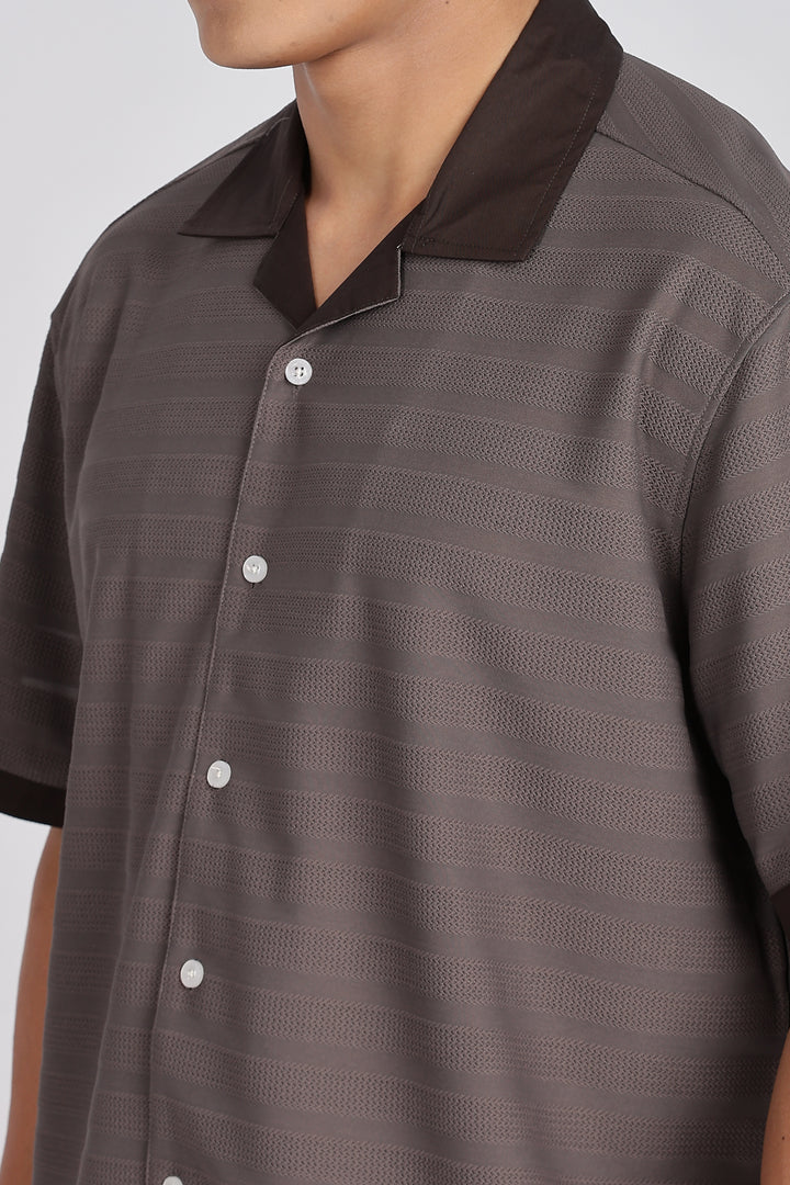 Textured Fabric: Stripes Dark Grey Cuban shirt