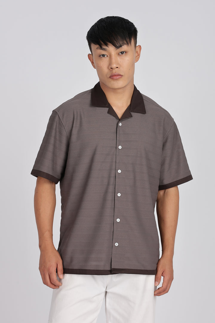 Textured Fabric: Stripes Dark Grey Cuban shirt