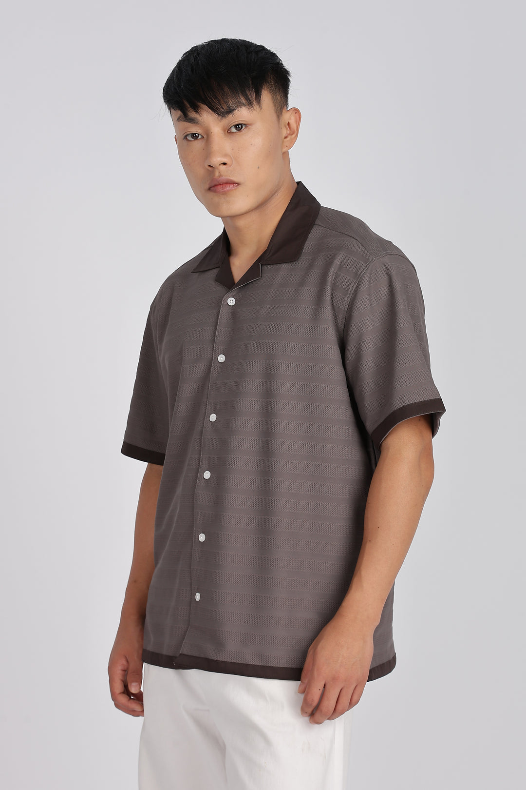 Textured Fabric: Stripes Dark Grey Cuban shirt