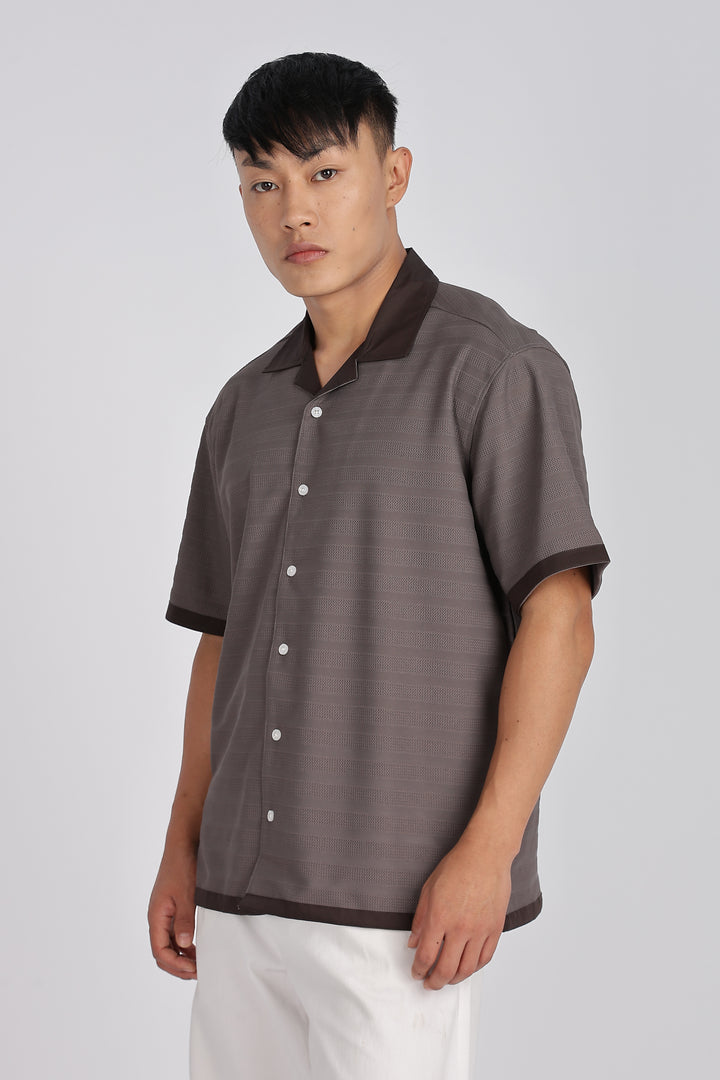 Textured Fabric: Stripes Dark Grey Cuban shirt