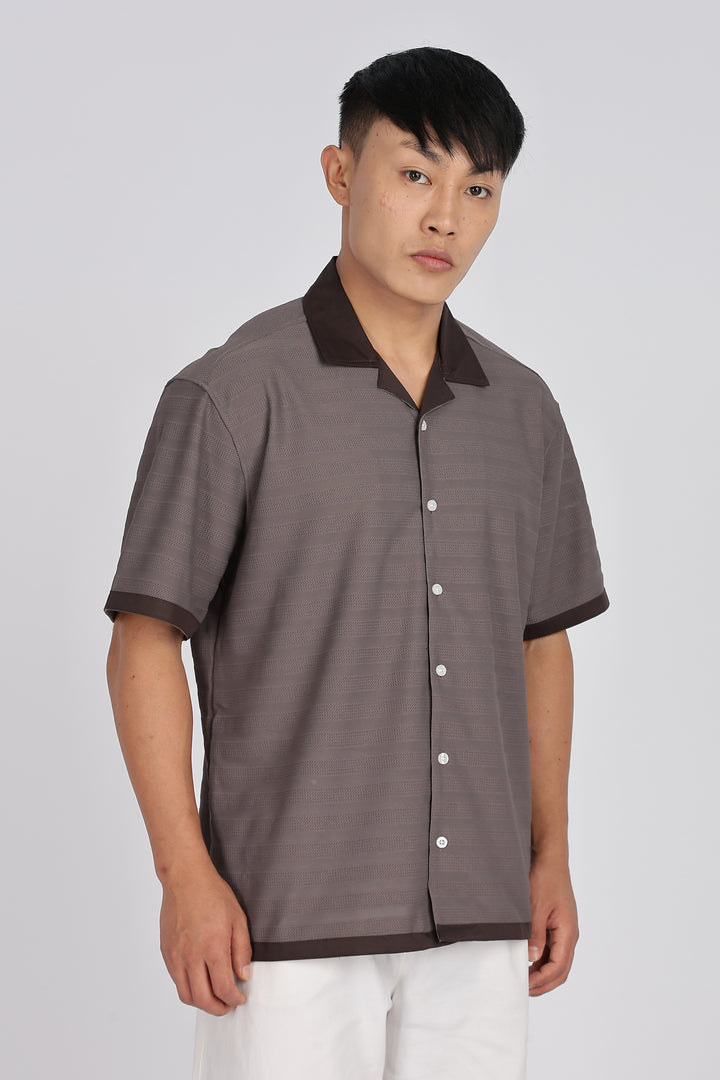 Textured Fabric: Stripes Dark Grey Cuban shirt