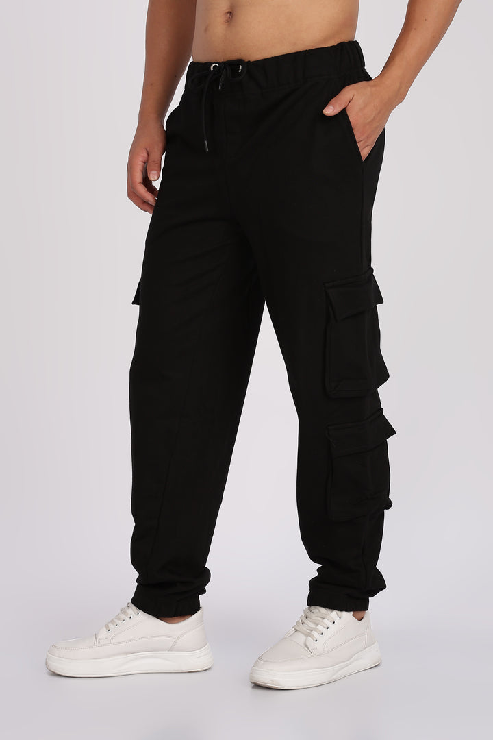 Multi Pockets: Black Cargo Joggers