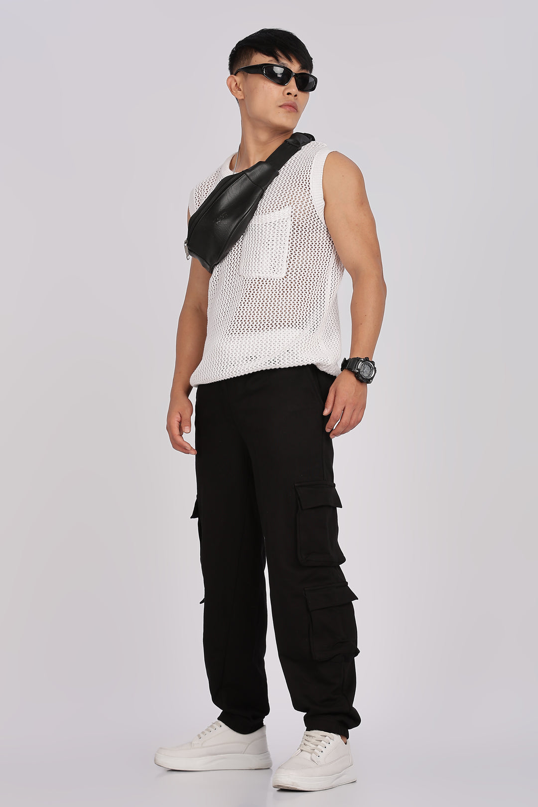 Multi Pockets: Black Cargo Joggers