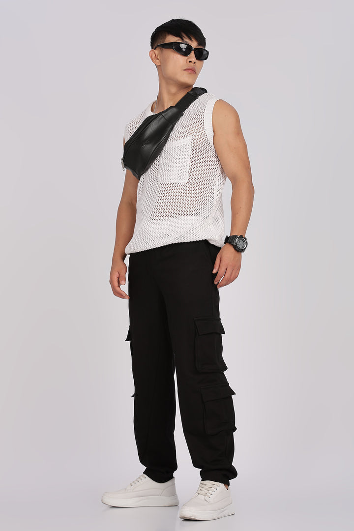 Multi Pockets: Black Cargo Joggers