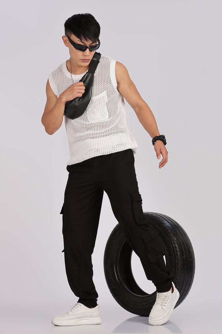 Multi Pockets: Black Cargo Joggers