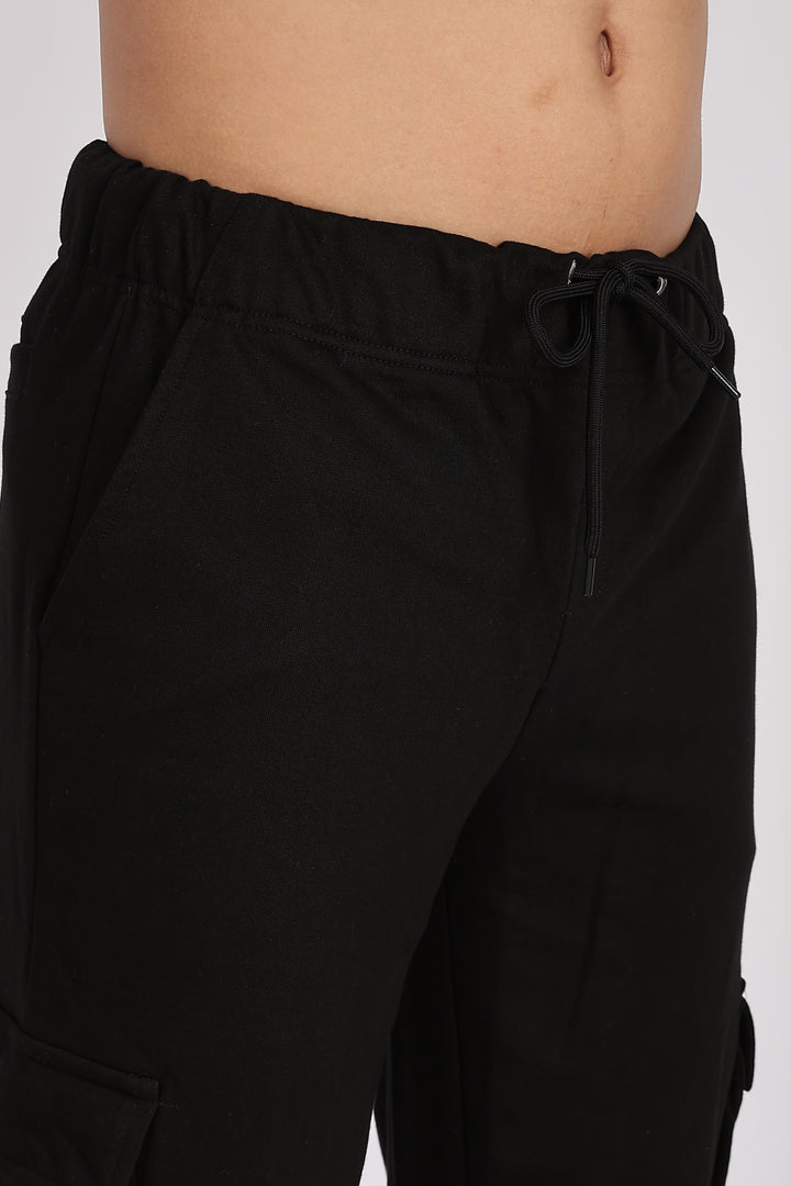 Multi Pockets: Black Cargo Joggers