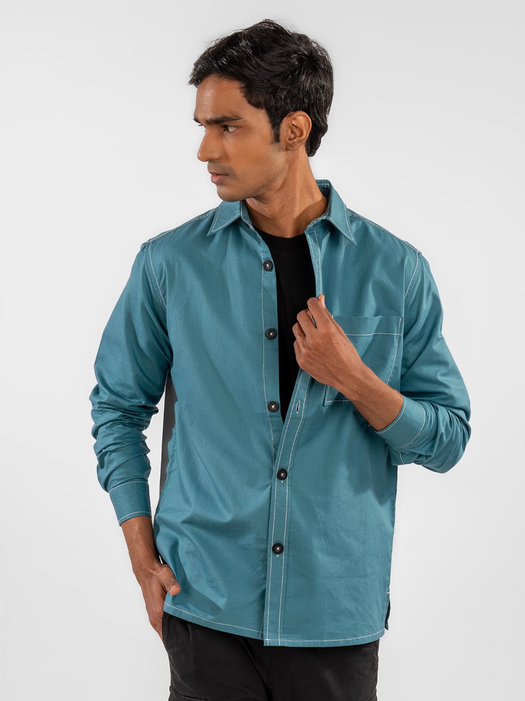 Contrast Stitch Overshirt Sapphire Blue 1