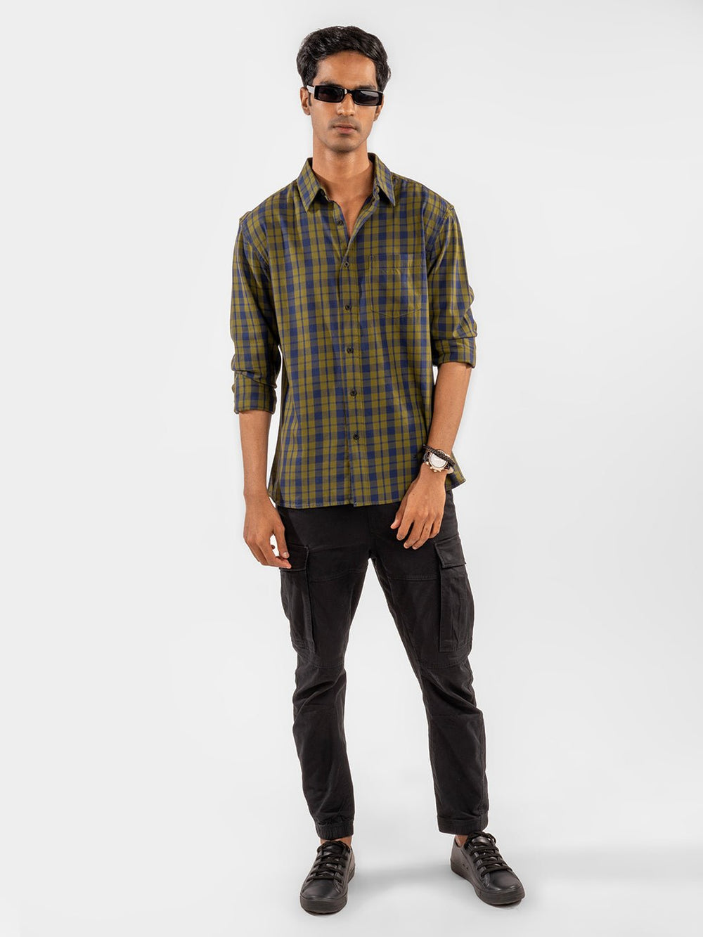 Twill: Olive & Blue Checks 2