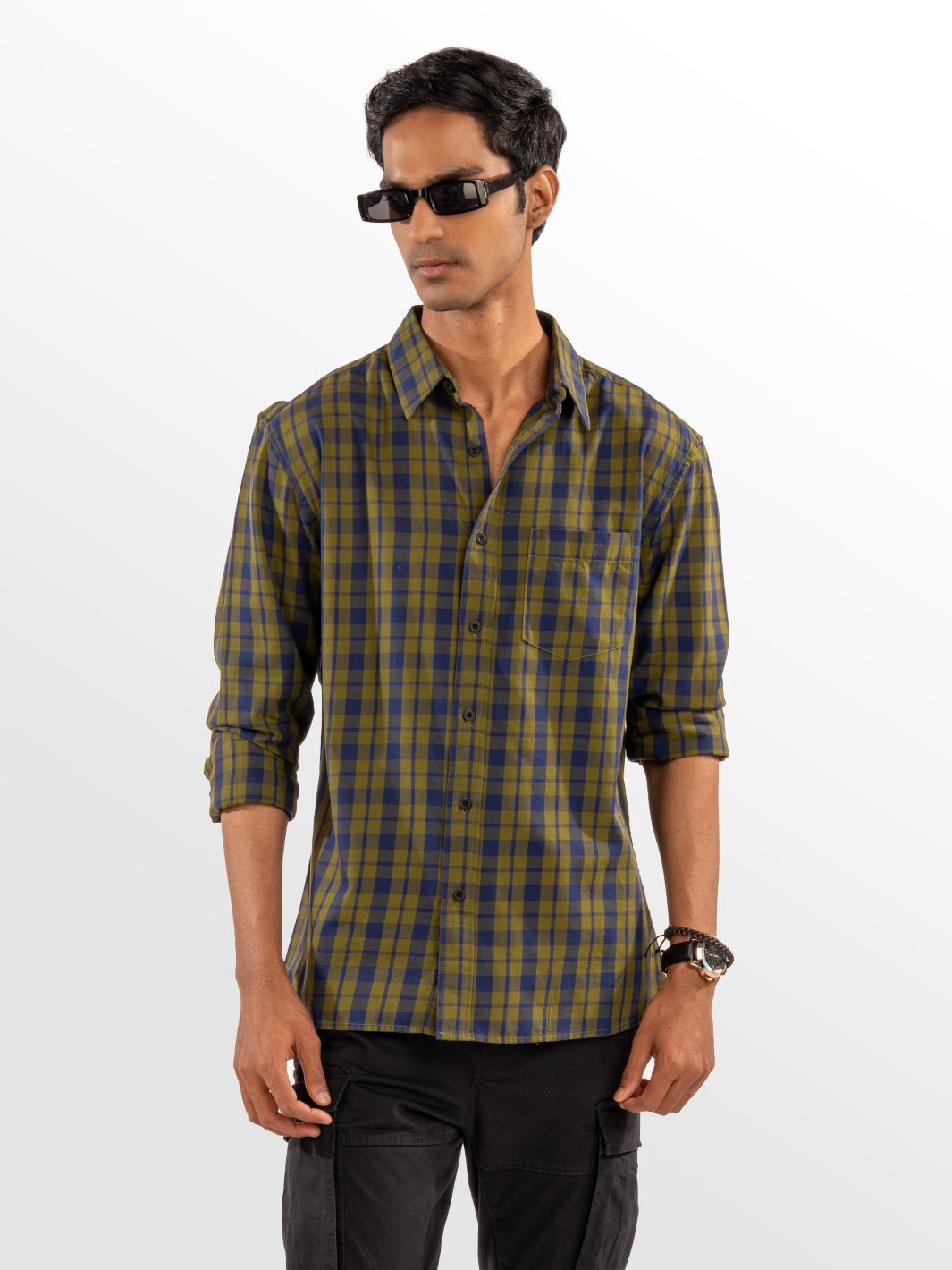 Twill: Olive & Blue Checks 1