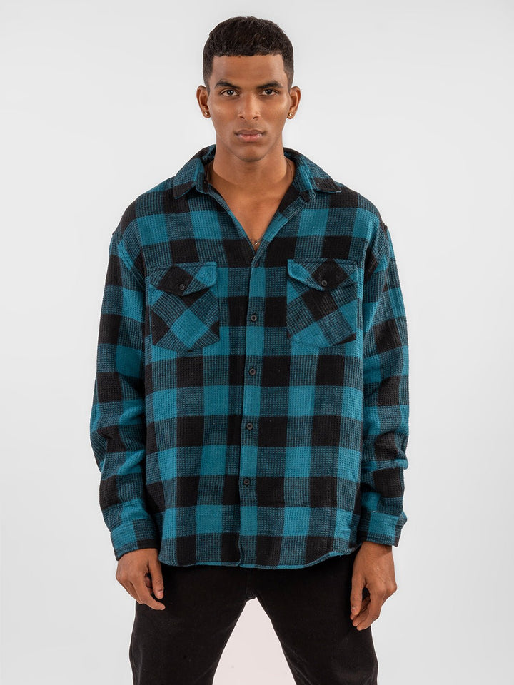 Blue Checks Oversized Shirt front 1