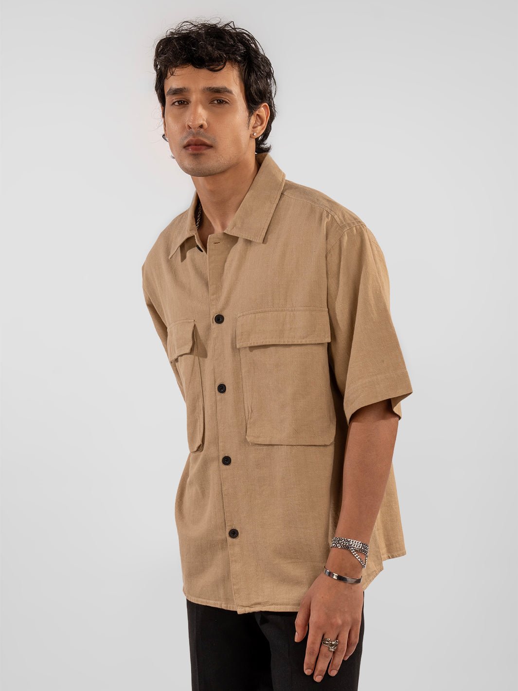 TwinFlap Cream Oversized Shirt front 3