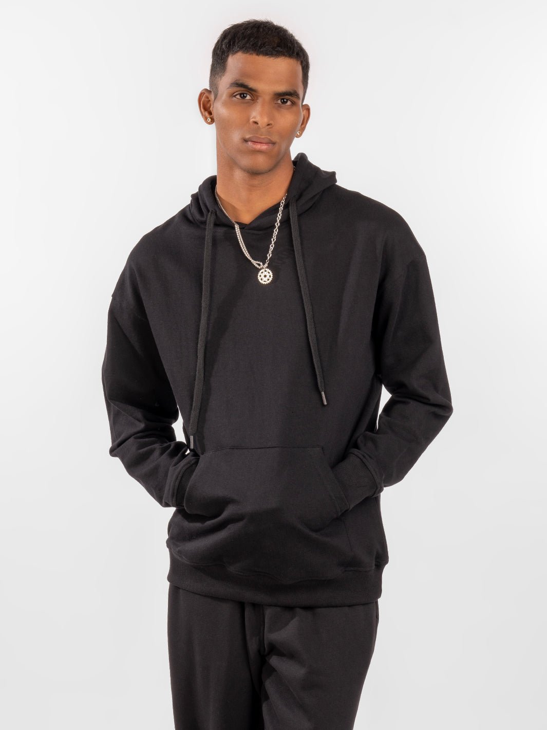 Solids: Black Hoodie front view 1