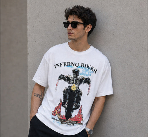 Inferno Biker: White Oversized T-shirt