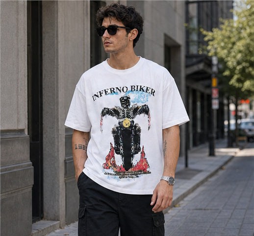 Inferno Biker: White Oversized T-shirt