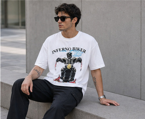 Inferno Biker: White Oversized T-shirt