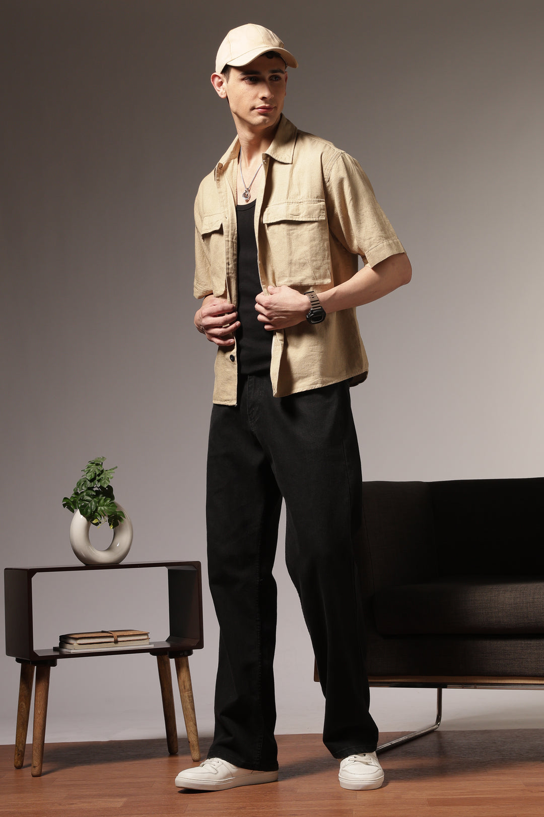 TwinFlap Cream Oversized Shirt