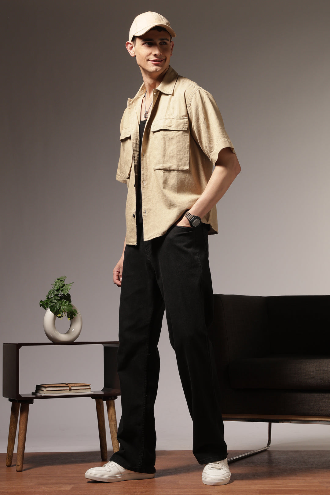 TwinFlap Cream Oversized Shirt