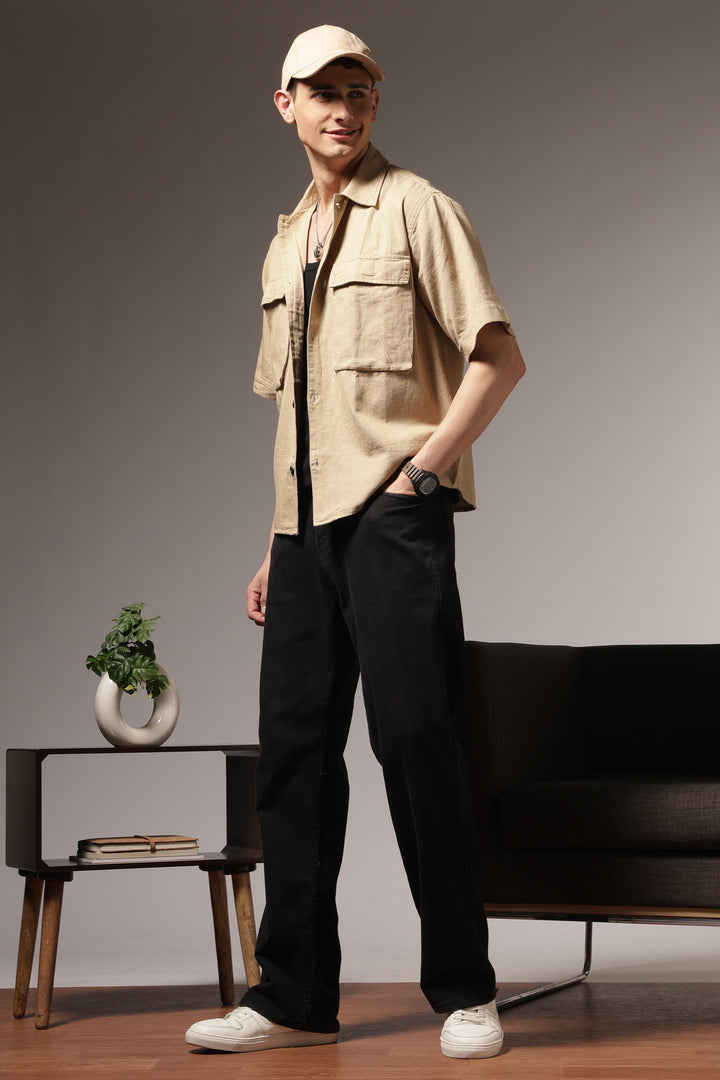 TwinFlap Cream Oversized Shirt