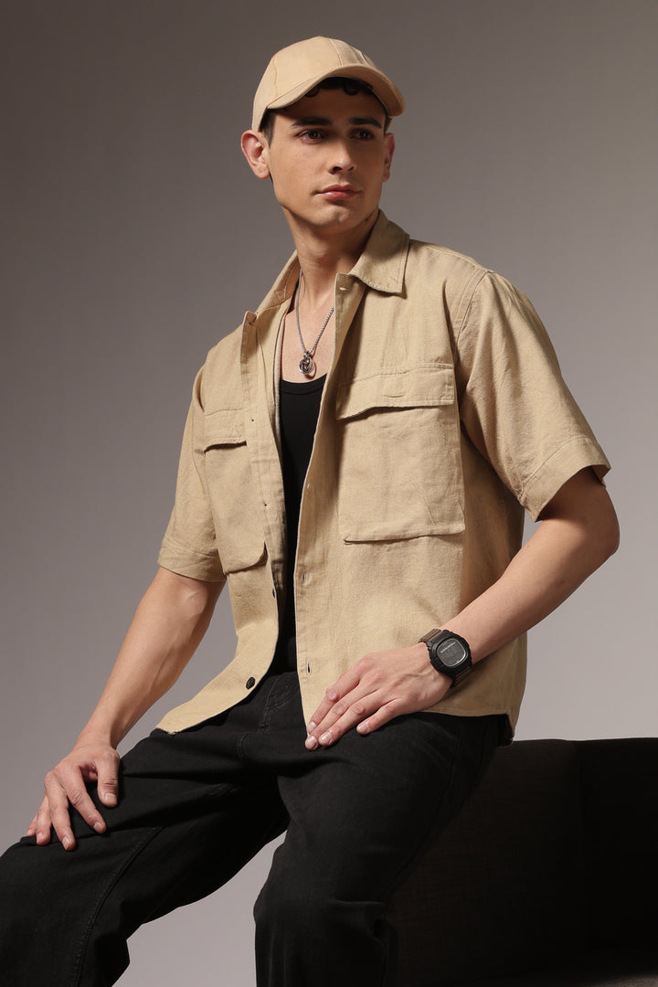 TwinFlap Cream Oversized Shirt