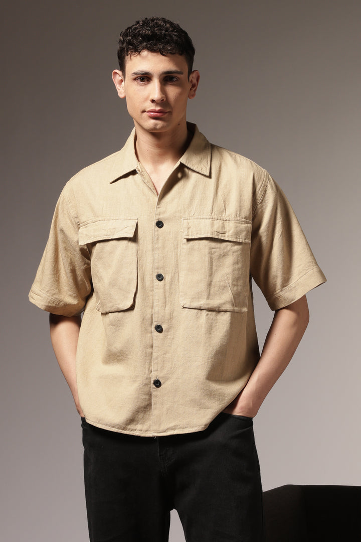 TwinFlap Cream Oversized Shirt