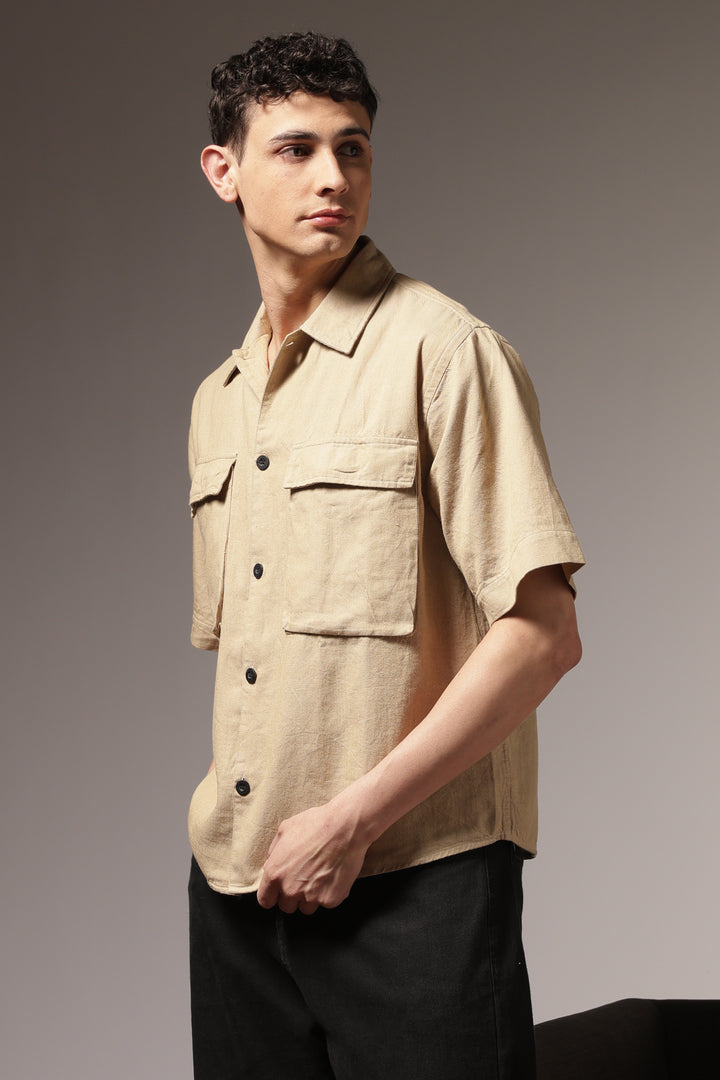 TwinFlap Cream Oversized Shirt