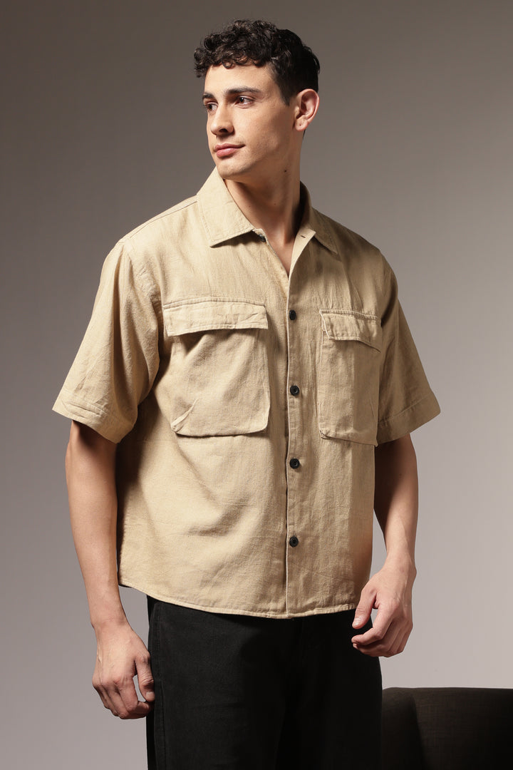 TwinFlap Cream Oversized Shirt