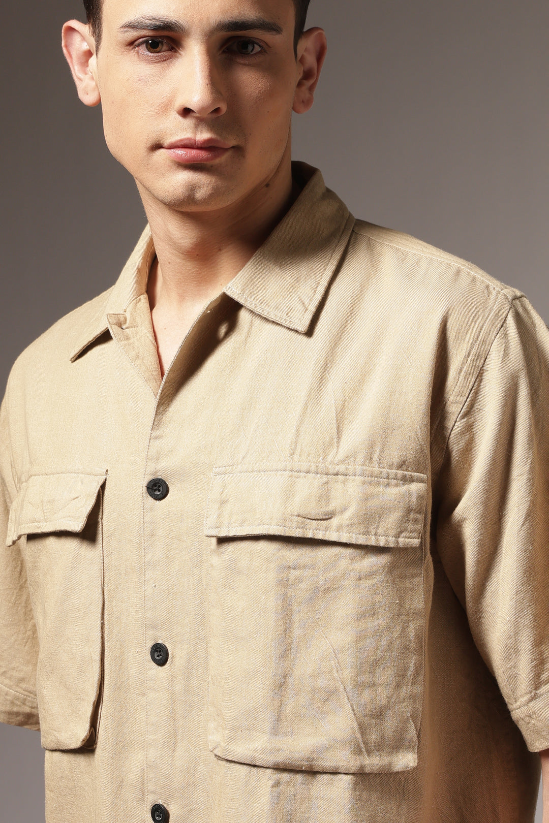 TwinFlap Cream Oversized Shirt