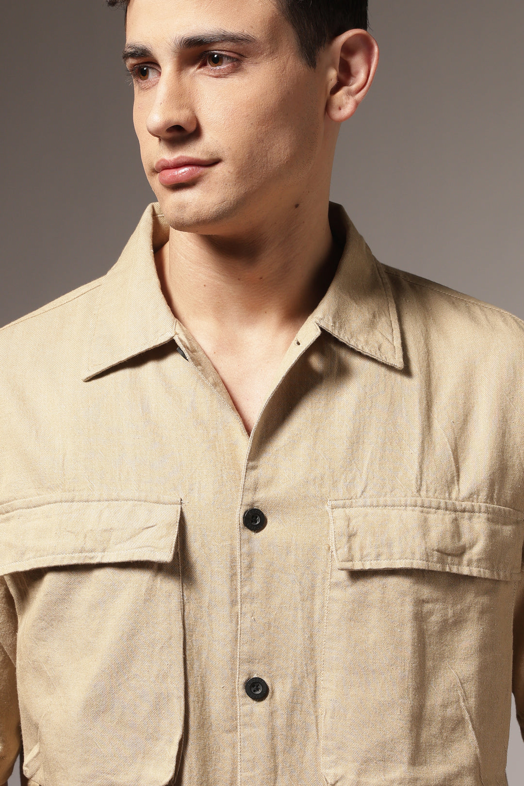 TwinFlap Cream Oversized Shirt