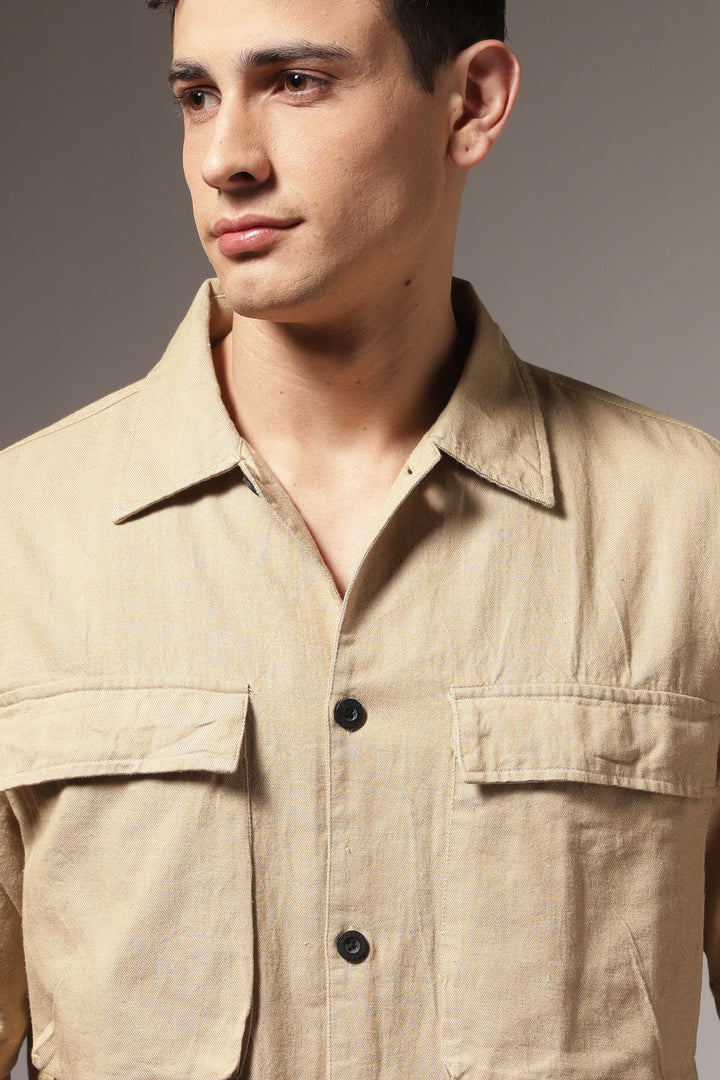 TwinFlap Cream Oversized Shirt